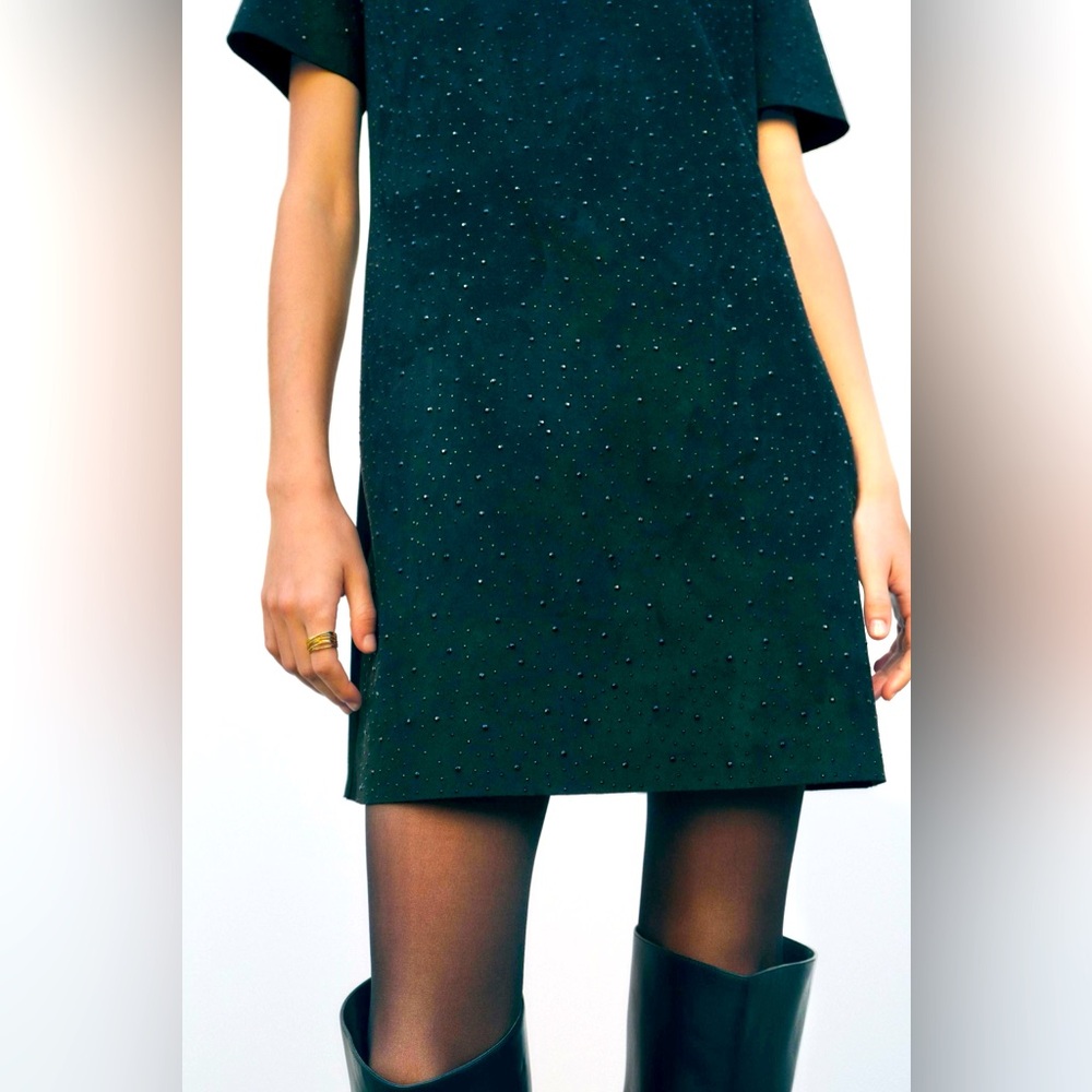 Zara Faux Suede Beaded Mini Dress NWT